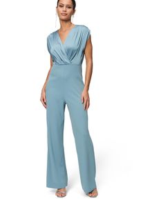 Zero Damen Overall "Zero Jumpsuit im Materialmix", blau, festlich, Gr. 38, glänzend, Satin, Obermaterial: 96% Polyester, 4% Elastan. Ärmelfutter: