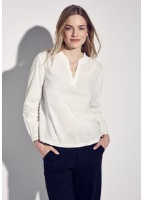 Street One Damen Langarmbluse, weiß, casual, Gr. 44, unifarben, Web, 100% Baumwolle, Blusen, mit geschlitztem Rundhalsausschnitt