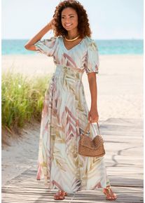 Lascana Damen Maxikleid, orange, modisch, Gr. 36, bedruckt, Web, Obermaterial: 100% Viskose, Kleider, mit Alloverprint und gesmokter Taille, luftiges