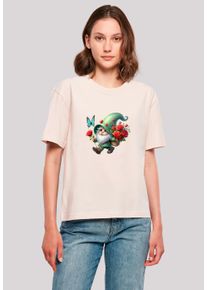 F4NT4STIC Damen T-Shirt "Gnom Frühling Blumen Schmetterling", pink, casual, Gr. S, Obermaterial: 100% Baumwolle, Shirts, Premium Qualität