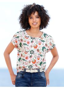 Heine Damen Kurzarmshirt "Druck-Shirt", beige, Gr. 40, bedruckt, gemustert, geblümt, mehrfarbig, 100% Baumwolle, Shirts