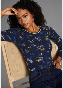 Kangaroos Damen Langarmshirt, blau, casual, Gr. 48, Rippware, Obermaterial: 100% Baumwolle, Shirts, mit Allover-Print und Kontrastdetails