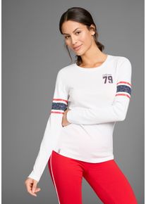 Kangaroos Damen Langarmshirt, weiß, casual, Gr. 36, bedruckt, gestreift, Rippware, Obermaterial: 100% Baumwolle, Shirts, im sportiven Look