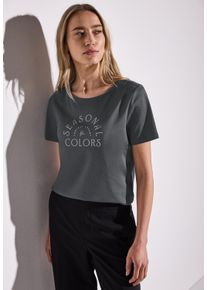 Street One Damen T-Shirtobscure grau, casual, Gr. 38, bedruckt, Jersey, Obermaterial: 50% Baumwolle, 50% Modal, Shirts, mit Wording