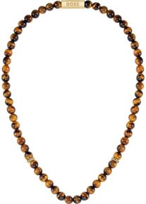 BOSS Herren Edelstahlkette "SPHERE, 1580663", Edelstahl, L: 51cm B: 8mm, braun, Edelstahl, B:8mm, Halsketten, mit Tigerauge