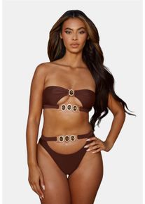 MODA MINX Damen Bikini-Hose "Amour Triple Crystal High Waist", braun, Gr. L, unifarben, 82% Polyamid, 18% Elasthan, Badehosen, mit modischem,