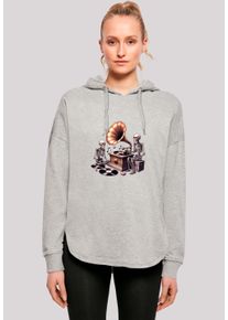 F4NT4STIC Damen Kapuzenpullover "Gothic Skeleton Vintage Plattenspieler", grau, casual, Gr. S, Obermaterial: 100% Baumwolle, Pullover, Premium