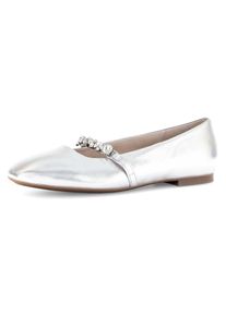 Gabor Damen Ballerina, Gr. 40, silber, Glattleder, metallic, festlich, Schuhe, Blockabsatz, Bequemschuh, Flats mit funkelnden Schmucksteinen
