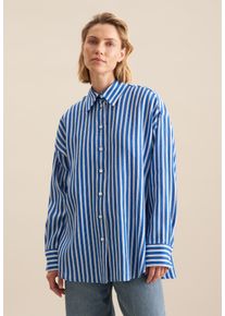 Seidensticker Damen Longbluse "Schwarze Rose", blau, Gr. 40, gestreift, 100% Leinen, Blusen, Langarm Kragen Streifen