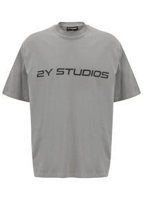 2Y STUDIOS Herren T-Shirt "2Y Studios Herren Logo Oversize Tee", grau, casual, Gr. XL, bedruckt, 100% Baumwolle, Shirts