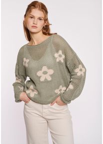 Haily's HAILY’S Damen Strickpullover "LS P SK Ma44yla"lkhaki flower, modisch, Gr. L, geblümt, Strick, Obermaterial: 55% Polyacryl, 45% Baumwolle, Pullover