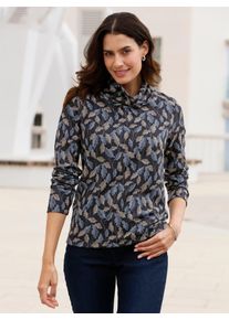 Inspirationen Damen Langarmshirt "Shirt", blau, Gr. 38, gemustert, mehrfarbig, 95% Polyester, 5% Elasthan, Shirts