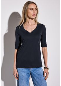 Street One Damen T-Shirt, blau, casual, Gr. 36, unifarben, Web, Stoff, 50% Baumwolle, 50% Modal, Shirts, im soften Baumwoll-Mix