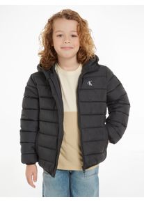 Jungen Steppjacke "INST. LOGO LIGHT PADDED JACKET", schwarz, casual, Gr. 4, Calvin Klein Jeans, unifarben, Web, Obermaterial: 100% Polyester, Jacken,