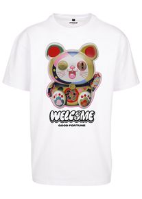 Herren T-Shirt "Upscale by Mister Tee Herren Welcome Cat Heavy Oversize Tee", weiß, casual, Gr. XS, UPSCALE BY MISTER TEE, unifarben, 100% Baumwolle,