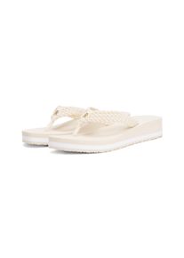 Tommy Hilfiger Damen Dianette "TH CROCHET MID BEACH SANDAL", Gr. 41, beige, Textil, modisch, Schuhe, Keilabsatz, Plateau, Zehentrenner, Sommerschuh