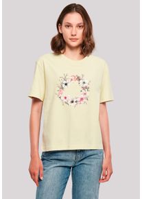 F4NT4STIC Damen T-Shirt "Rosa Blumenkranz", gelb, casual, Gr. S, Obermaterial: 100% Baumwolle, Shirts, Premium Qualität