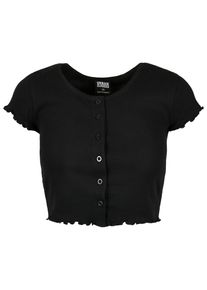 Urban Classics Herren Kurzarmshirt "Urban Classics Damen Ladies Cropped Button Up Rib Tee", schwarz, klassisch, Gr. M, unifarben, 97% Baumwolle, 3%