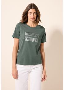 Cecil Damen T-Shirtschwarz balmy khaki, casual, Gr. XXL, bedruckt, Web, 100% Baumwolle, Shirts, mit Rundhalsausschnitt