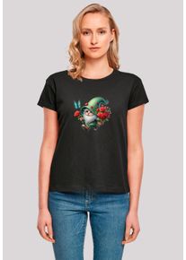 F4NT4STIC Damen T-Shirt "Gnom Frühling Blumen Schmetterling", schwarz, casual, Gr. XL, Obermaterial: 100% Baumwolle, Shirts, Premium Qualität