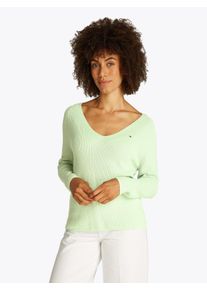 Tommy Hilfiger Damen Strickpullover "CO CARDI FINE GG LS BOAT-NK SWT", grün, casual, Gr. M, unifarben, Strick, Obermaterial: 100% Baumwolle,