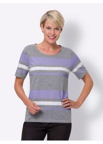 Classic Basics Damen Kurzarmshirt "Kurzarm-Shirt", grau, Gr. 40, gemustert, mehrfarbig, gestreift, 92% Baumwolle, 8% Polyester, Shirts