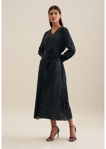 Seidensticker Damen Sommerkleid "Schwarze Rose", grün, Gr. 42, bedruckt, 100% Viskose, Kleider, Langarm V-Neck Druck