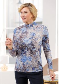 CLASSIC Damen Langarmshirt "Shirt", blau, Gr. 40, gemustert, mehrfarbig, 95% Polyester, 5% Elasthan, Shirts