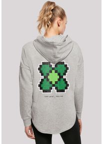 F4NT4STIC Damen Kapuzenpullover "Silvester Happy New Year Pixel Kleeblatt", grau, casual, Gr. S, Obermaterial: 100% Baumwolle, Pullover, Print