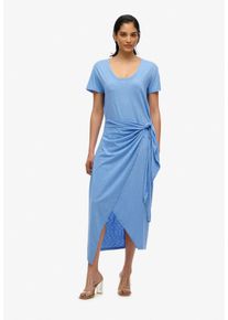 Superdry Damen Jerseykleid "SLUB MIDI WRAP DRESS", blau, casual, Gr. M, unifarben, Jersey, Obermaterial: 60% Baumwolle, 40% Modal, Kleider