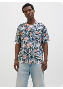 Jack & Jones JACK & JONES Herren Kurzarmhemd "JJEJEFF TROPICAL AOP RESORT SHIRT SS SN", rot, modisch, Gr. XXL, bedruckt, Web, Obermaterial: 100% Viskose, Hemden,
