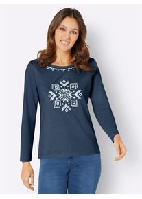 Classic Basics Damen Langarmshirt "Langarm-Shirt", blau, Gr. 54, gemustert, bedruckt, 100% Baumwolle, Shirts