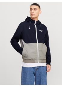 Jack & Jones JACK & JONES Herren Blouson "JJERUSH HOOD BOMBER NOOS"sky captain detail:weiß, light grau melange blocking, modisch, Gr. S, colorblocking, meliert,