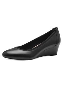 Tamaris Damen Pumps, Gr. 35, schwarz, Leder, unifarben, elegant, Schuhe, Keilabsatz, Halbschuh, Schlupfschuh mit komfortablem Elastikeinfass