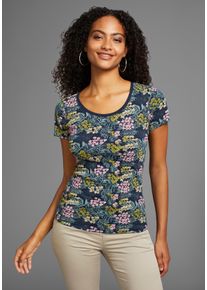 Kangaroos Damen Kurzarmshirt, blau, casual, Gr. 40, bedruckt, geblümt, gemustert, Rippware, Obermaterial: 100% Baumwolle, Shirts, mit geblümten