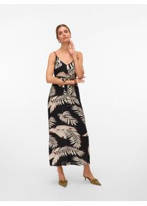 Véro Moda VERO MODA Damen Spaghettikleid "VMEASY JOY SLIT MAXI V-NECK DRESS WV GA"schwarz aop:fioni, modisch, Gr. XS, bedruckt, Web, Obermaterial: 100%