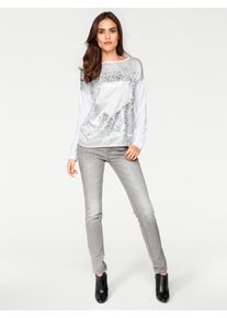 Heine Damen Oversize-Shirt "Oversized Shirt", weiß, Gr. 34, gemustert, 100% Polyester, Rückseite:5% Elasthan, 95% Viskose, Shirts