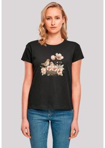 F4NT4STIC Damen T-Shirt "Vogelnest Blumen", schwarz, casual, Gr. XL, Obermaterial: 100% Baumwolle, Shirts, Premium Qualität