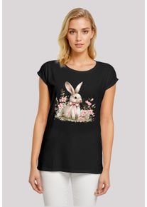 F4NT4STIC Damen T-Shirt "Niedlicher Osterhase mit Blumen", schwarz, casual, Gr. XXL, Obermaterial: 100% Baumwolle, Shirts, Premium Qualität