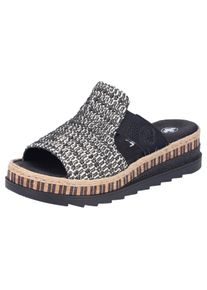 Rieker Damen Keilpantolette, Gr. 36, schwarz, Textil, Nubuklederimitat, meliert, modisch, Schuhe, Sommerschuh, Strandschuh, Urlaubschuh, Plateau, mit