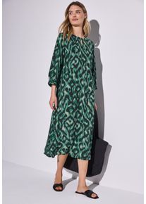 Street One Damen Midikleid, grün, casual, Gr. 38, gemustert, Web, Obermaterial: 100% Viskose, Kleider, 3/4 Arm mit grafischem Muster