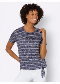 Casual Looks Damen Kurzarmshirt "Shirt", blau, Gr. 40, gemustert, mehrfarbig, gestreift, 65% Polyester, 35% Viskose, Shirts