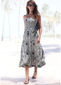 Lascana Damen 2-in-1-Kleid, schwarz, modisch, Gr. 38, bedruckt, Paisley, Jersey, Obermaterial: 100% Viskose, Kleider, als Rock oder Kleid tragbar,