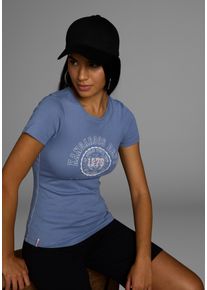 Kangaroos Damen T-Shirt, blau, casual, Gr. 36, bedruckt, unifarben, Rippware, Obermaterial: 100% Baumwolle, Shirts, mit sportlichem Druck