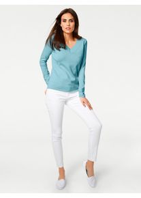 Heine Damen Strickpullover "V-Pullover", blau, Gr. 42, unifarben, 100% Baumwolle, Pullover