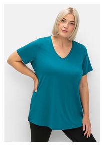 sheego Damen Funktionsshirt "Große Größen", blau, sportlich, Gr. 44, unifarben, Obermaterial: 90% Polyester, 10% Elasthan, Shirts, aus