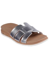 Skechers Damen Pantolette "DESERT KISS LOW-PEAK LOOK", Gr. 41, silber, Lederimitat, metallic, modisch, Schuhe, Flats, Sandale mit Fußbett