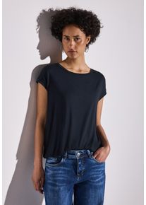 Street One Damen T-Shirt, blau, casual, Gr. 34, unifarben, Jersey, Obermaterial: 95% Viskose, 5% Elasthan, Shirts, mit Dekortape und elastischem Saum