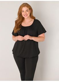 Damen Ballonshirt "Yoni", schwarz, feminin, Gr. 50, Base Level Curvy, unifarben, Jersey, Obermaterial: 94% Viskose, 6% Elasthan, Shirts, Elastischer