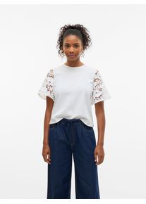 Véro Moda VERO MODA Damen Kurzarmshirt "VMPANNA 2/4 TOP JRS", weiß, modisch, Gr. L, unifarben, Jersey, Obermaterial: 100% Baumwolle, Shirts